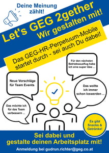 Projektplakat "Let's GEG 2gether" - Aufruf zum Mitgestalten (Gestaltungsbeirat)