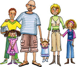 grafische Darstellung einer Familie mit vier Kleinkindern