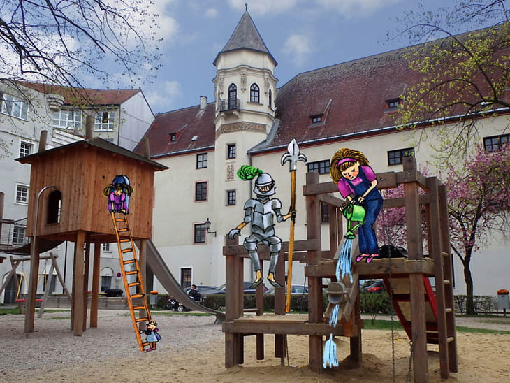 Wels Freiung Spielplatz Illustration