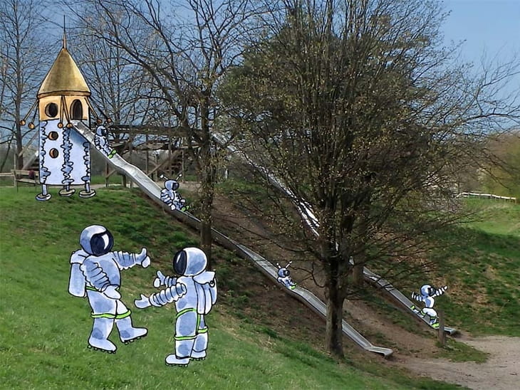 Wels Freizeitanlage Spielplatz Rutsche Illustration