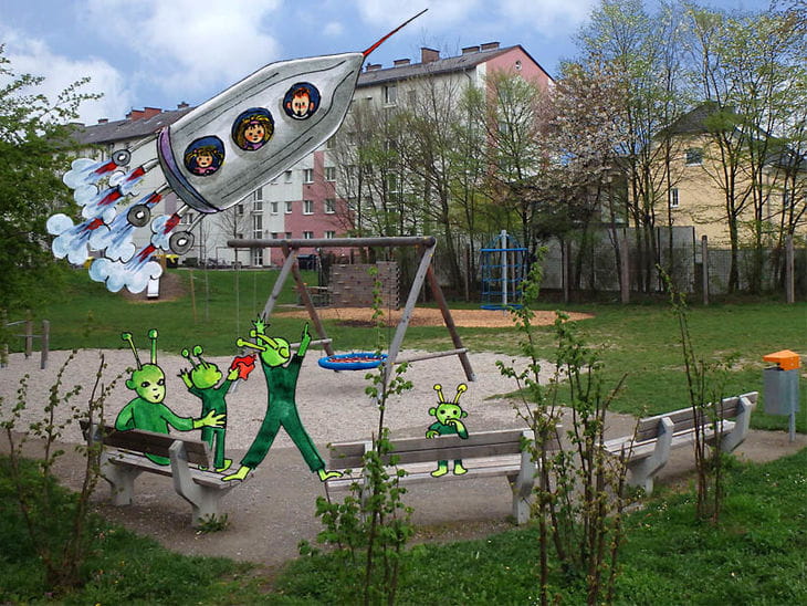Wels Wildsgansstraße Spielplatz mit Illustration
