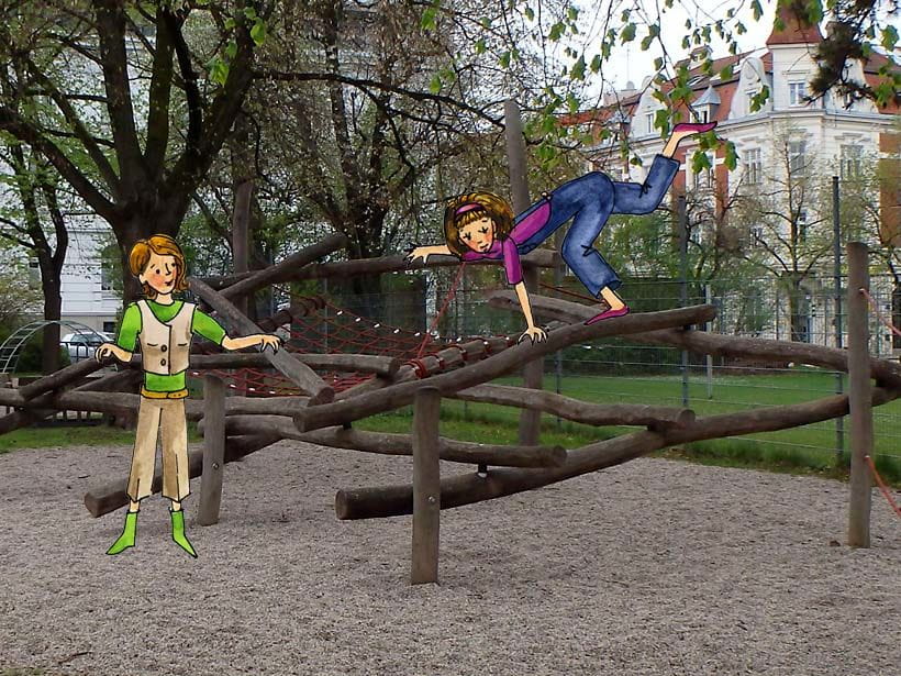 Wels Energiepark Spielplatz mit Illustration