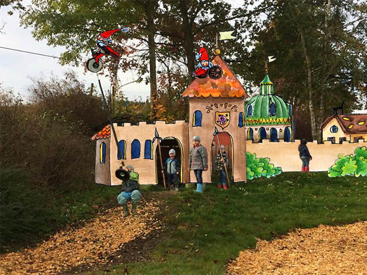 Treubach Spielplatz Seilbahn mit Illustration