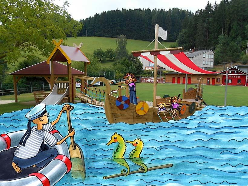 Hirschbach Spielplatz Piratenschiff mit Illustration