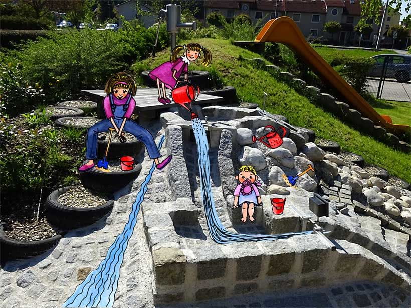 Bad Wimsbach-Neydharting Spielplatz Wasserspiel mit Illustration