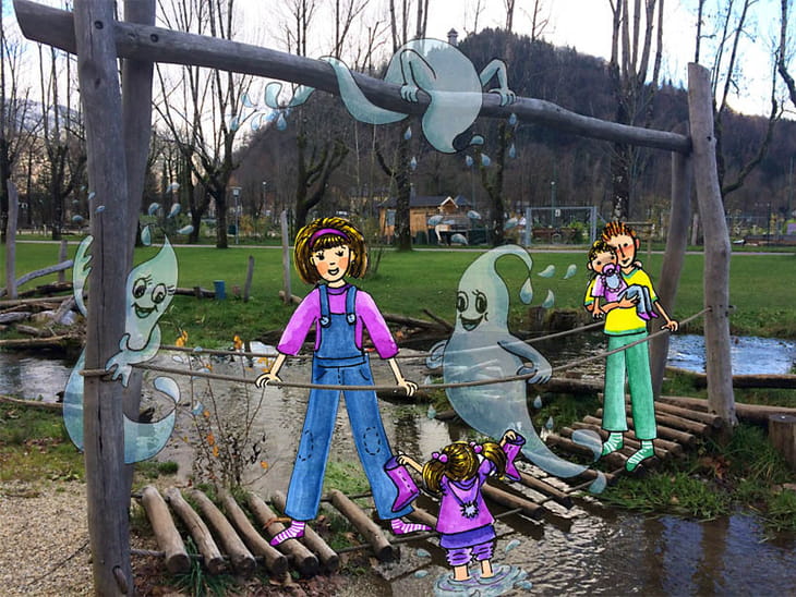 Bad Ischl Wasserspielplatz mit Illustration